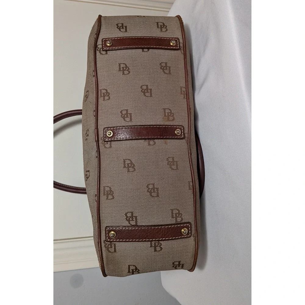 Dooney & Bourke Satchel Vintage Tan Brown Monogram Logo Canvas Leather Dome Bag